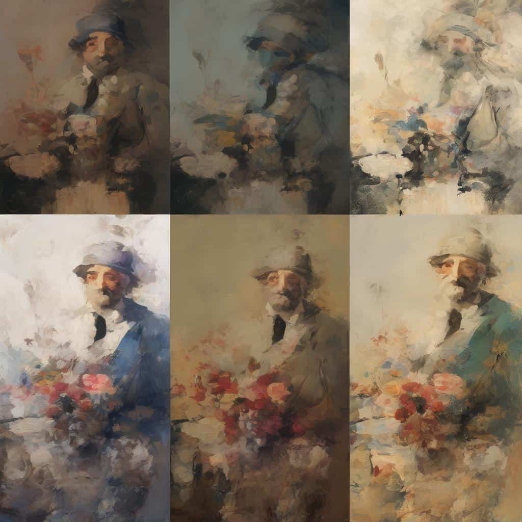 Λήψη μεροληπτικού πορτρέτου ανδρός με καπέλο και λουλούδια, σε εικαστικό στυλ ζωγραφιάς.